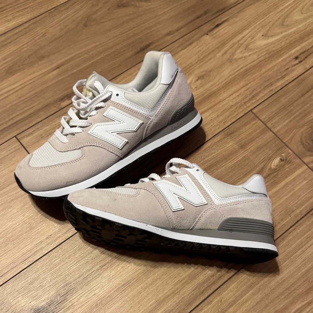 New Balance Light Tan and White Sneakers